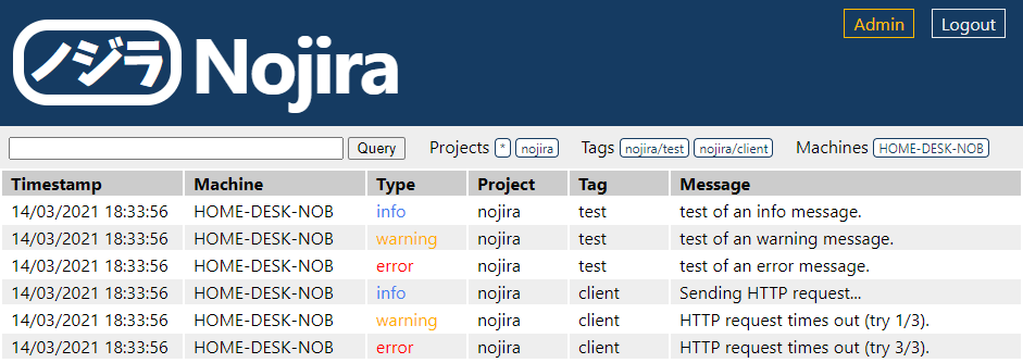 web interface screenshot